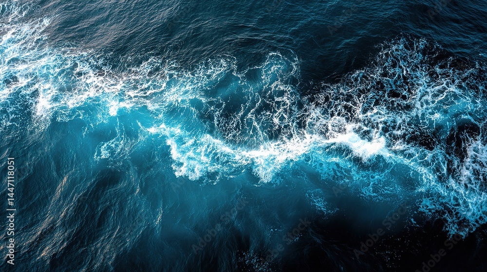 Poster Overhead View of Deep Blue Ocean Waves Creating Soft Patterns