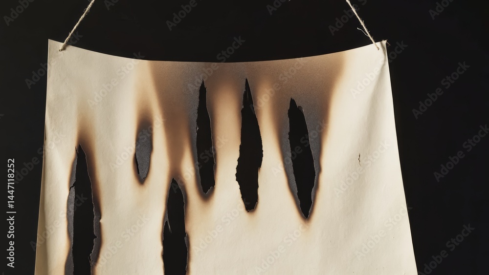 Poster a piece of paper with a burn mark on it. the burn mark is in the shape of a line, and it is surround