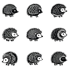 Hedgehog Silhouette Vector Art on White Background, Cute hedgehog silhouette symbol logo