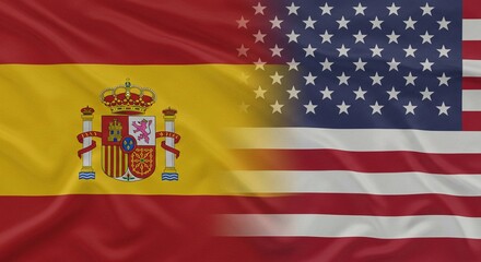 This image of the Spanish and American flags, softly merged, could symbolize diplomatic ties or cultural exchange