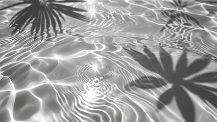 Tropical Water Reflections and Palm Frond Shadows in Black and White