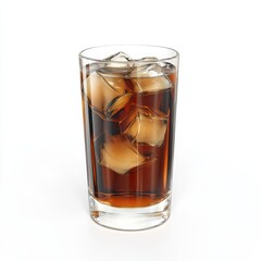 Chilled Glass of Beverage with Ice Cubes Isolated on White Background