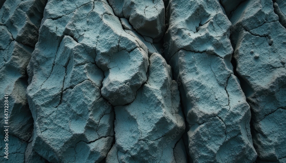 Poster intricate teal rock face texture close-up of rugged stone surface with deep crevices and natural pat