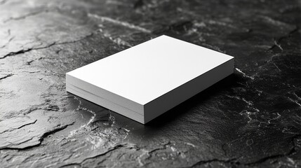 Fototapeta premium Stack of Blank White Business Cards on Dark Textured Stone Surface, Mockup for Design Presentation or Branding Identity Concept,Minimalist Composition