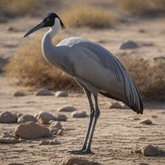 Fototapeta premium Demoiselle Crane on Dry Riverbed