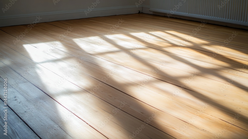 Poster vintage wooden floor exudes warmth as soft beams of light stream through a window, casting delicate 