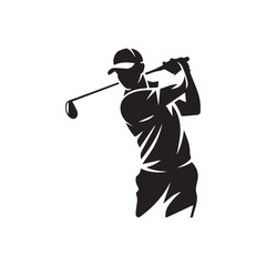 Silhouette of Golfer Swinging Golf Club Vector Illustration
