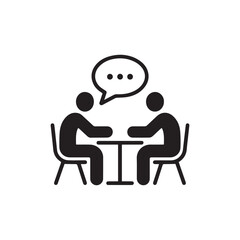 Two People Talking at Table Communication Meeting Discussion Icon Vector
