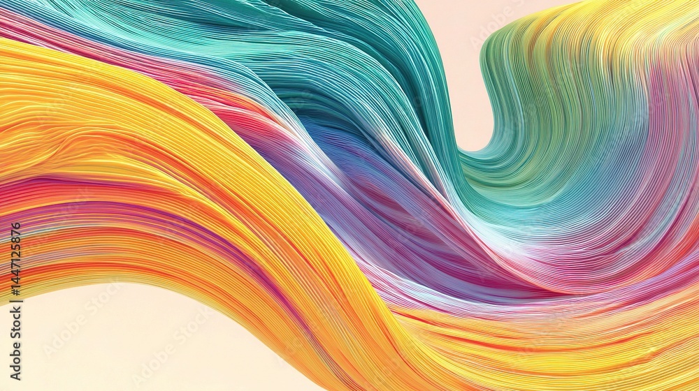 Poster abstract flowing wavy lines in multicolored background design