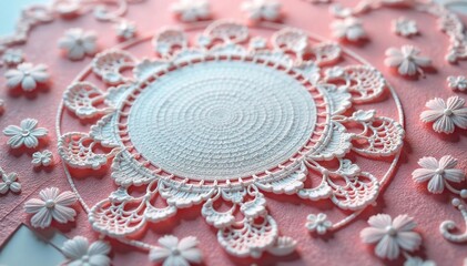 Obraz premium Intricate floral lace doily, delicate texture, photography, mesh