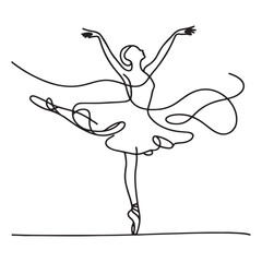 Elegant Ballerina One Line Art Illustration in Dancing Silhouette