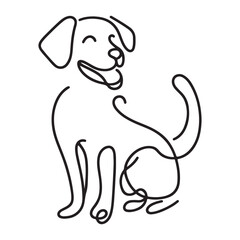 Happy Puppy Line Art Illustration Playful Silhouette with Smiling Face