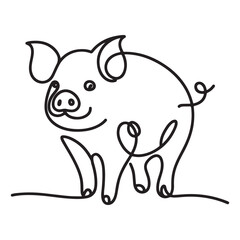 Cute Pig Silhouette One Line Drawing Vector Art Illustration