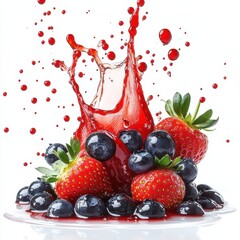 Dramatic Splash of Blueberries and Strawberries in Fresh Scene