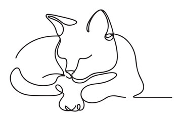 Adorable One Line Drawing of a Sleeping Cat Silhouette