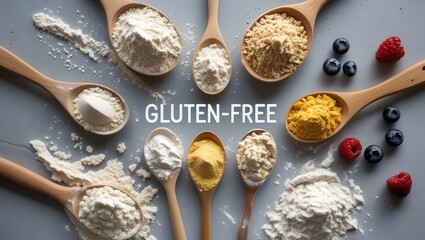 Gluten-Free Flour Essentials: A Minimalist Spoon-Flat Lay Featuring Wholesome Baking Alternatives