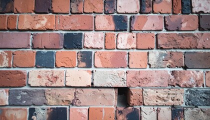 Background of distressed red and black brick wall showcases aged texture and subtle shadows, creating a rustic, weathered aesthetic.