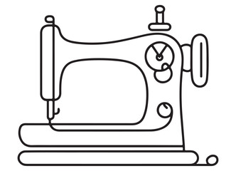 Vintage Sewing Machine Silhouette Line Art Vector Illustration