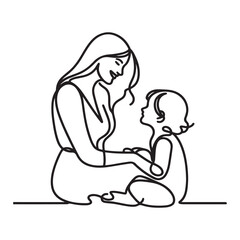 Affectionate Mother and Child Line Art Illustration of Love Connection
