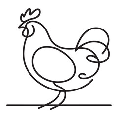 Simple chicken illustration with minimalist continuous line art vector graphic