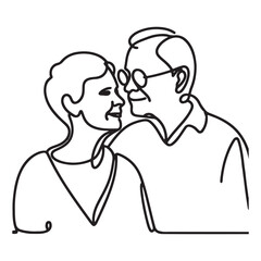 Elderly Couple Silhouette One Line Drawing Vector Art Illustration