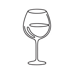 Wine Glass Silhouette One Line Art Elegant Drink Vector Illustration