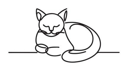 Sleeping Cat One Line Drawing Minimalist Pet Silhouette Vector Illustration