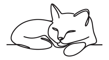 Adorable Sleeping Cat Line Art Illustration Vector for Pet Lovers