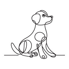 Adorable One Line Drawing of a Sitting Puppy Illustration Art
