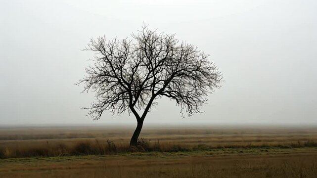 Lonely tree misty plain