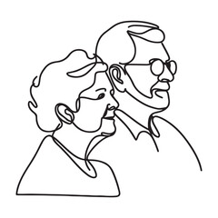 Affectionate Elderly Couple in Profile Line Art Illustration Design
