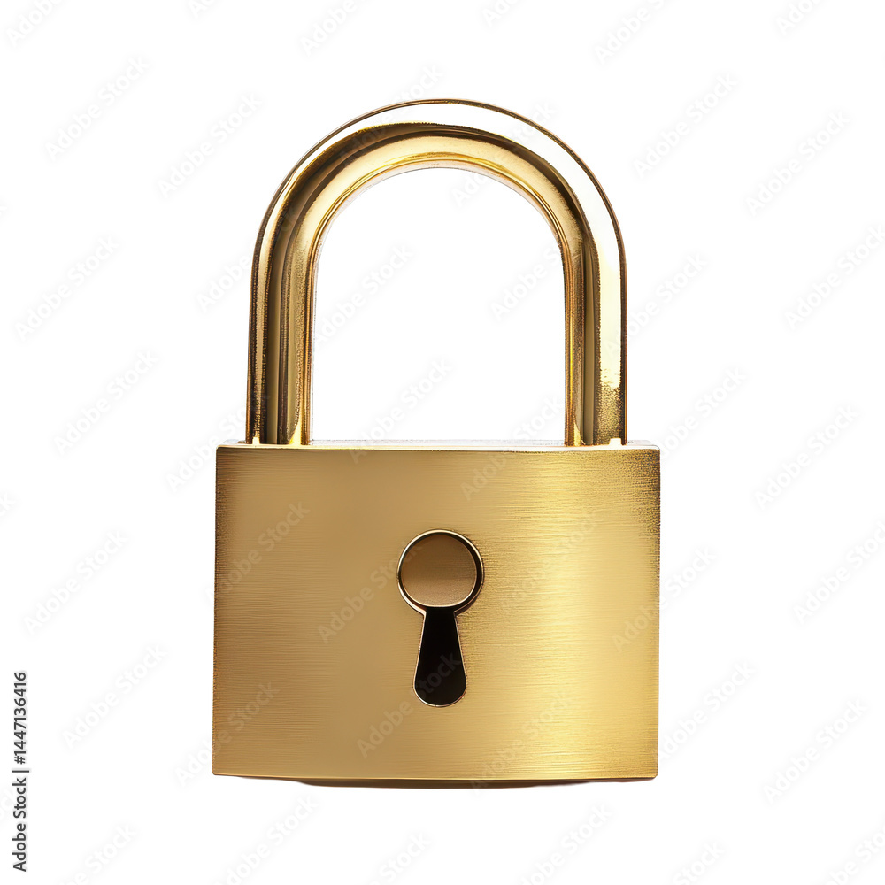 Poster secure gold padlock isolated on white background highlighting its robust design and functionality, g