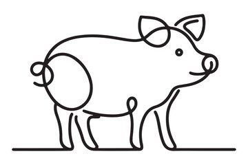 Minimalist Continuous Line Drawing of a Farm Animal Pig Silhouette