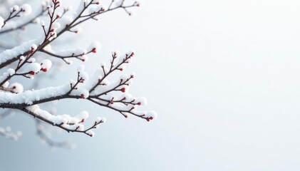 Obraz premium Snow covered branches, stark white on a bright white backdrop, photography, texture, natural