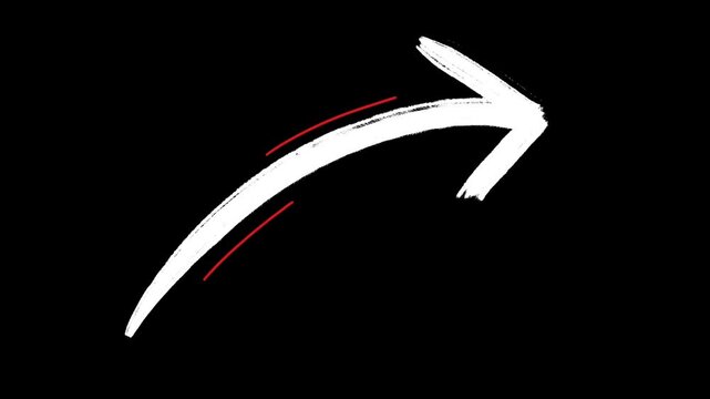 Hand drawn black and white arrow in sketch doodle style. 2d cartoon animation in color, red, white and black version.