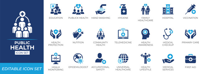 Public health icon set . Solid icon collection.
