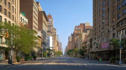 Fototapeta premium Empty Manhattan Street at 23rd and 5th Avenue on a Clear Day