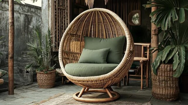 Stylish, outdoor egg-shaped bamboo chair