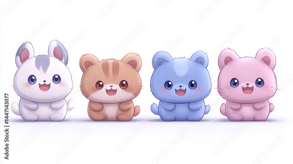 Poster delightful array of pixelated pastel kittens showcasing charming pixel art aesthetic perfect for chi