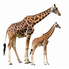Giraffes Standing Together in White Background