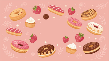 Design a modern web banner for a bakery, featuring realistically rendered floating pastries, showcasing artisanal bread and sweet treats.  Emphasize freshness and quality.