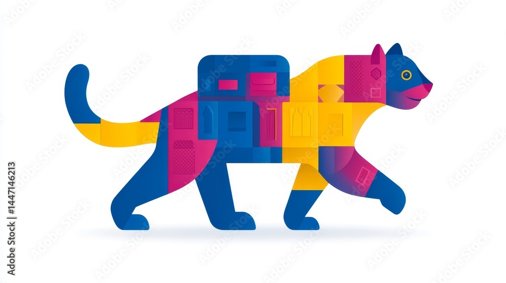 Poster abstract feline vector artwork with geometric patterns and vivid colors perfect for modern designs o