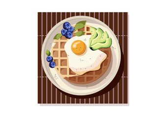 Healthy Breakfast Waffles, Avocado and Egg