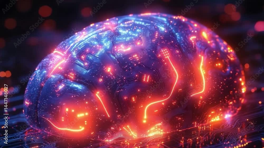 Poster illuminated brain: a futuristic view of a glowing human brain, showcasing intricate networks and vib