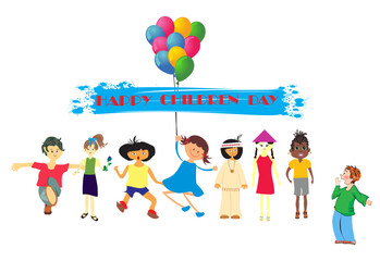 composition with happy, joyful children of the world