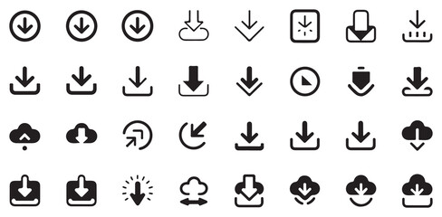Fototapeta premium Black Silhouette of File Download Icon for Online Storage