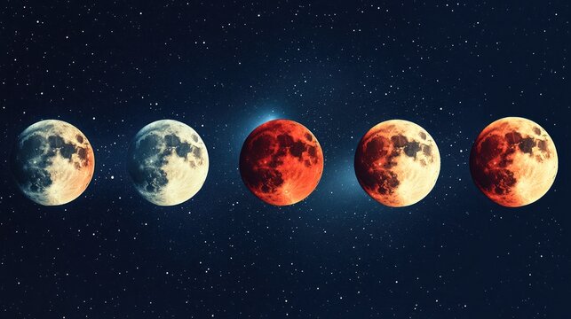 Celestial progression through eclipse phases: Moon's transformation in starry space