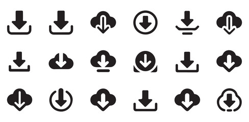 Black Silhouette of Cloud Storage with Download Arrow Icon