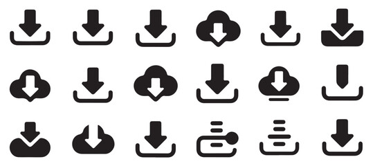 Black Silhouette of Digital File Download Arrow for Mobile App