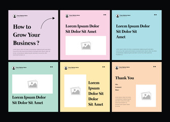 Modern 6 page carousel banner template design. Intagram carousel or linkedin social media carousel. Six page in portrait frame,